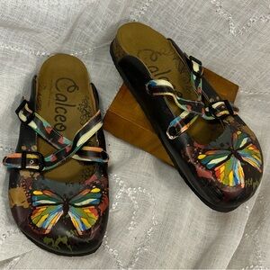 Calceo slide in mules with butterfly painted